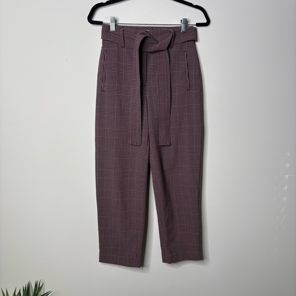 Aritzia Wilfred Pants Womens Purple Plaid Tweed Jallade Tie Front High Rise - Picture 2 of 5